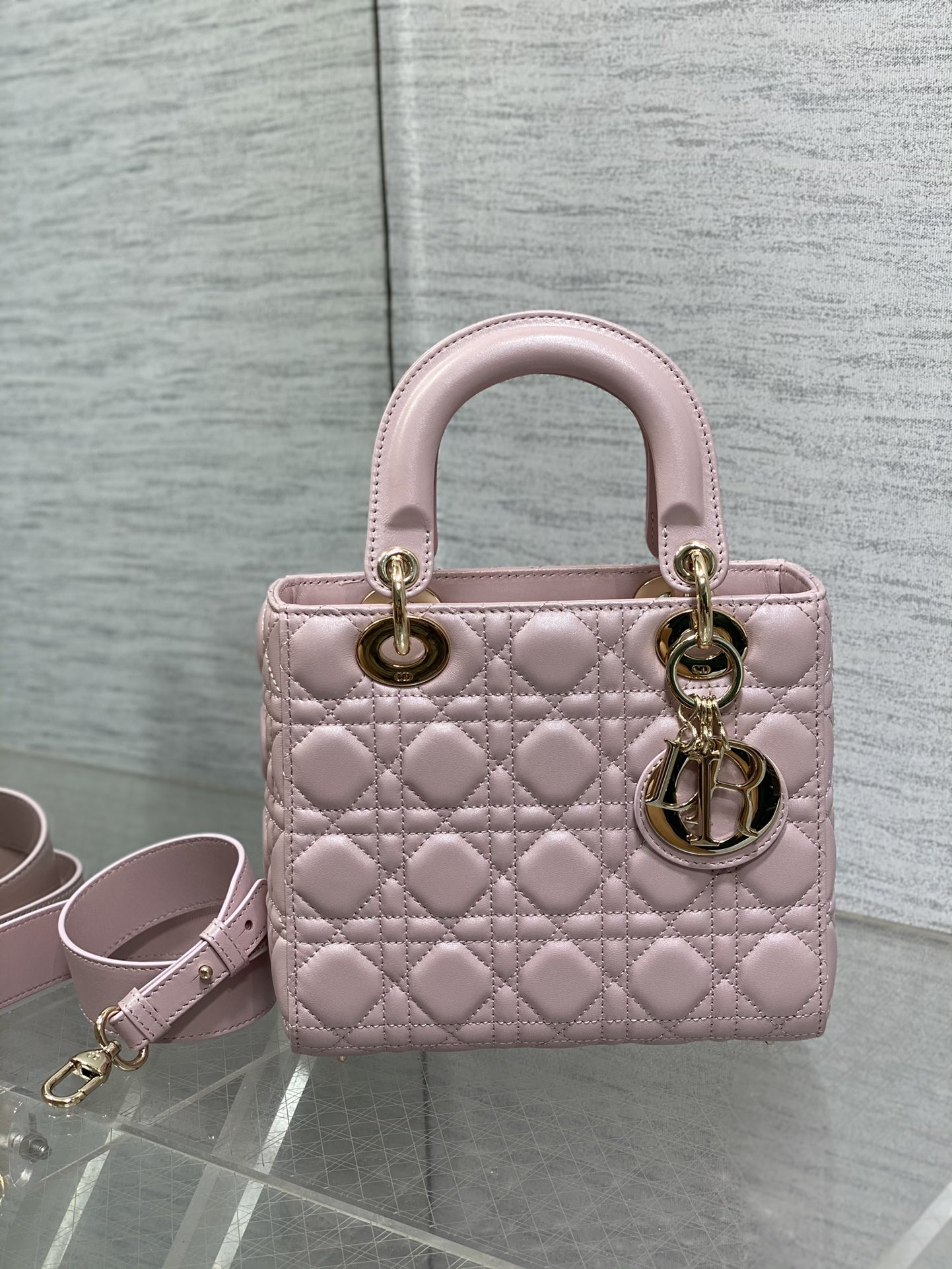 Small Lady Dior My ABCDior Bag Pale Pink Cannage Lambskin